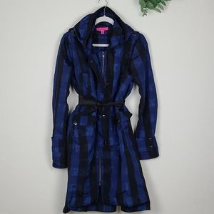 Betsey Johnson Hoodie Rain Trench Coat Black Blue